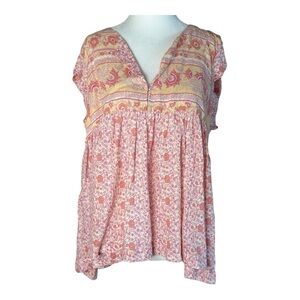 Lucky Brand Pink and Orange Floral Blouse